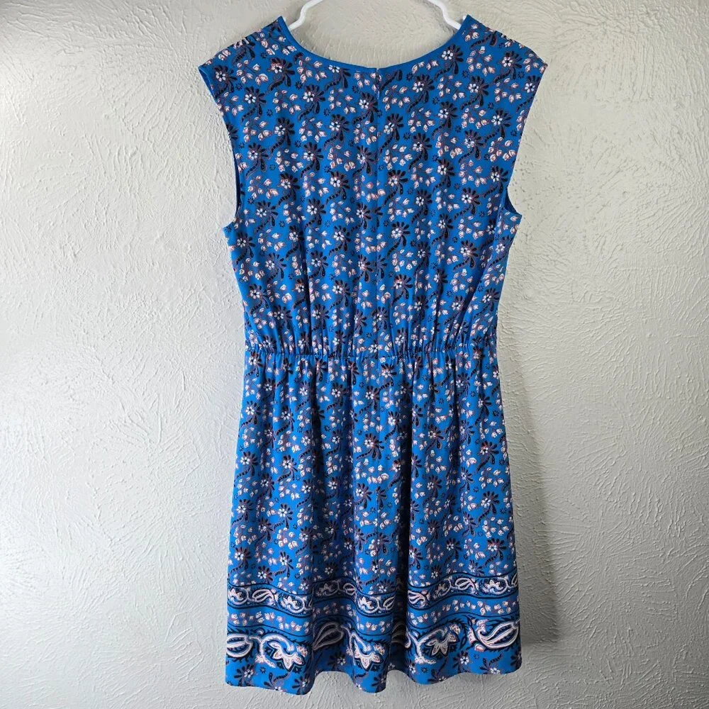 J. Crew Dress Sz 8 Silk Blue Floral Babydoll Boho Cottage Knee Length Sleeveless - Picture 3 of 13